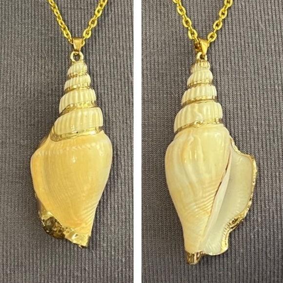 Seashell 2-Layer Boho Beach Handmade Gold Necklace, Real Spiral Seashells - Picture 5 of 16